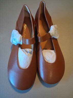 RONILURN Brown Mary Jane Flats Gold Buckle Chunky Low Heel Size 9 NIB